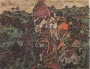 Krumau Landscape (Town and River) (mk09) Egon Schiele